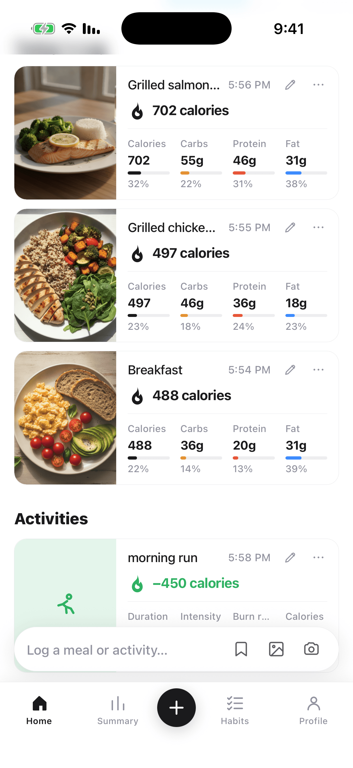 Daily meal log